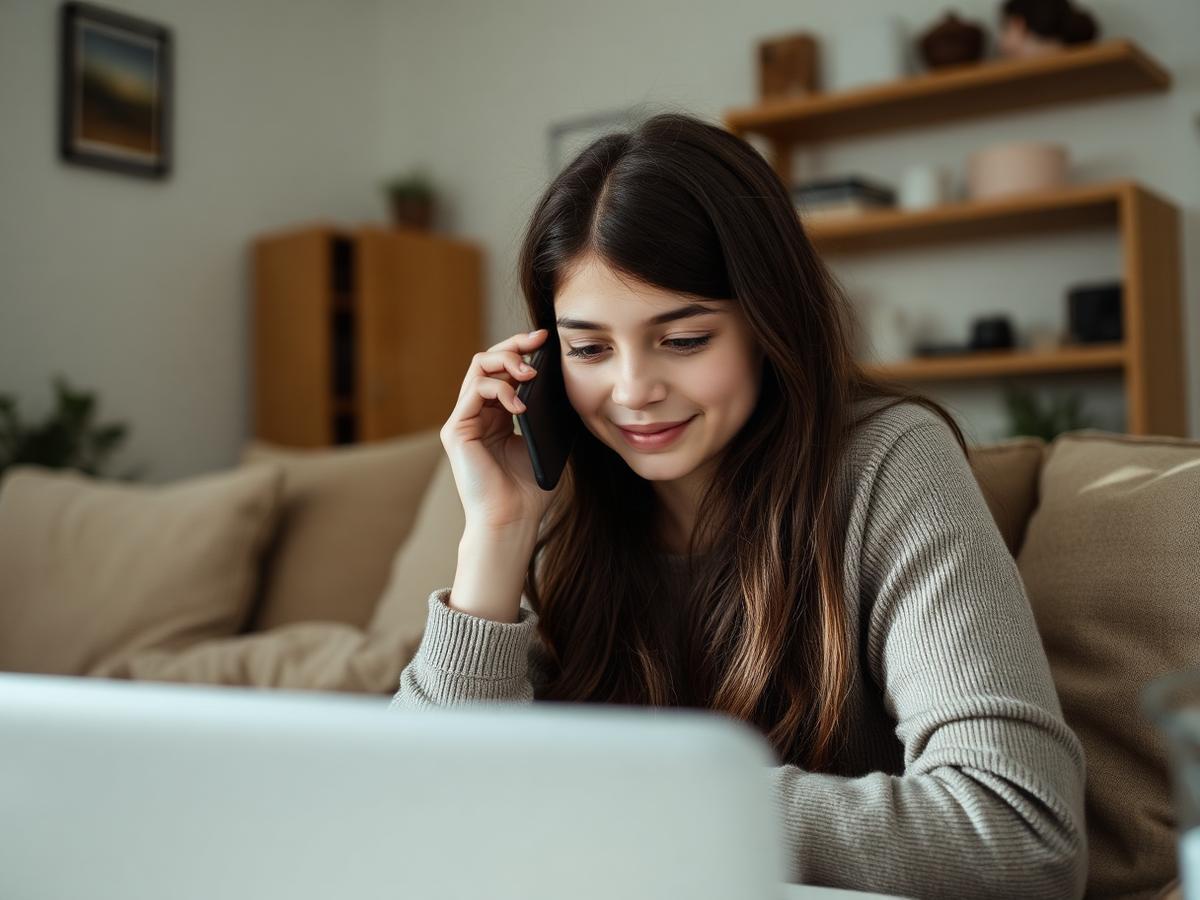 Une fille appelle AMT pour organiser une aide à domicile pour son parent
